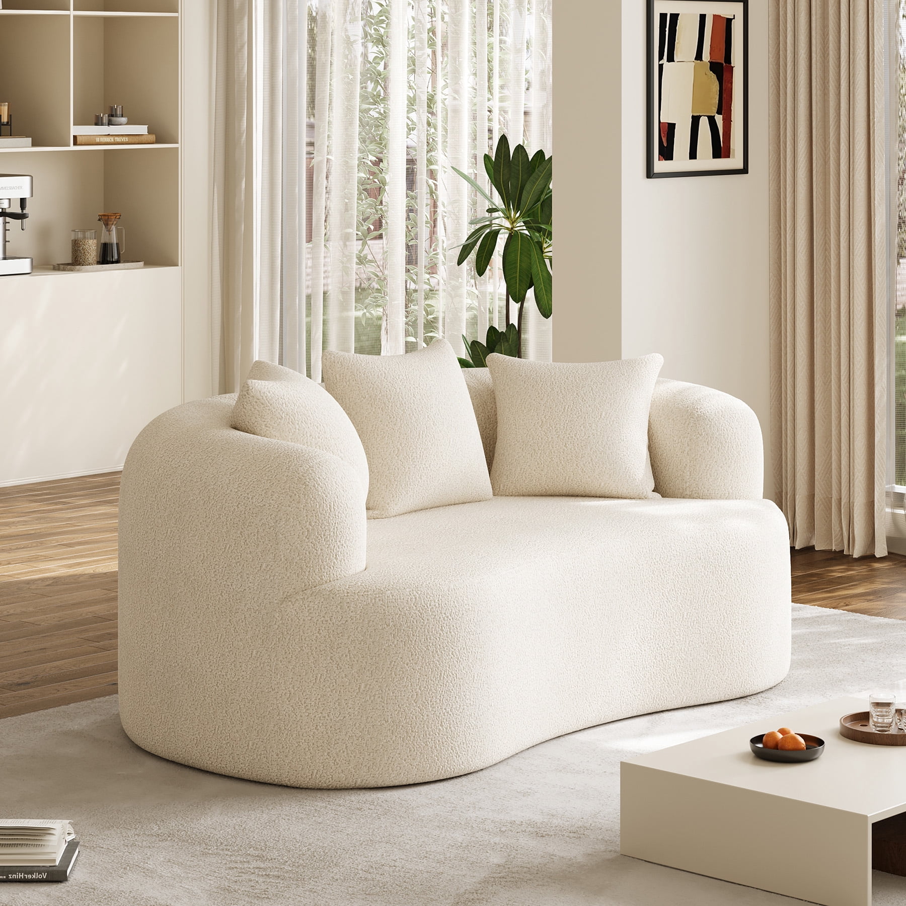 Wiilayok 68.5" Modern Chenille Sofa,Curved Sofa with Deep Seat,Cloud Compression Sofa Couch for Living Room,No Assembly,Beige