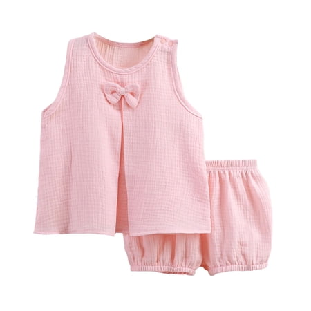 Mercatoo 2 Piece Outfits for Toddler Girls Gauz1 Sleeveless Tank Tops Matching Bloome1 Shorts Set Baby Girl Cute Summer Clothes Sets Kids Spring Vacation Travel Beach Casual Solid Color Clothing