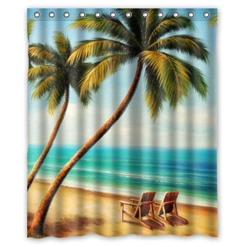 HelloDecor Beach Chairs Shower Curtain Polyester Fabric Bathroom