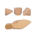 thumbnail image 2 of BLISSFUL STEP Pointed Toe Chunky Heels Mules with Buckle Decor for Women Nude 8, 2 of 6