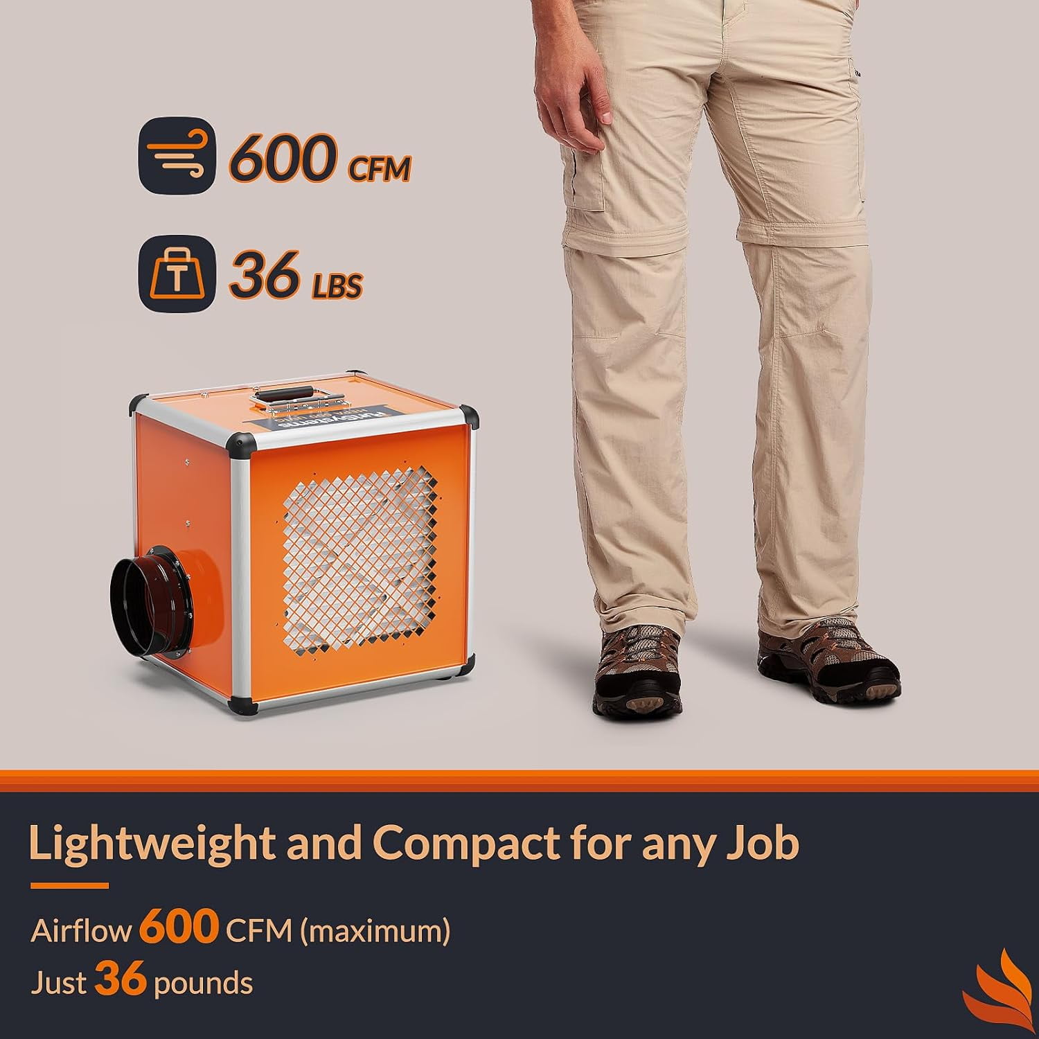 Air Scrubber, Industrial/Commercial Air Purifier with Light/Ion Generator, 5-Stage Filtration, 800 sq.ft, 600 CFM, Stackable, GFCI Outlet, Heavy Duty Negative Air Machine