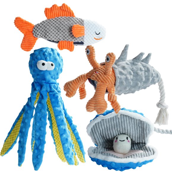 Juguetes para perros Nocciola Ocean Theme, 4 unidades, para perros pequeños, medianos y grandes