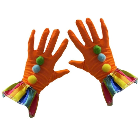 FunnyC0sp1ayClown Gloves ForHa110weenAnd Carnival Parties Soft Polyester Satined Pompoms Gloves With Elastic Design