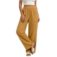 thumbnail image 5 of Women's Soft Fabric Straight Leg Pants with Elastic Waist, Pockets, Casual Business Lounge Travel, Womens Trousers Summer Capris | UKHCCC,Yellow XL, 5 of 8