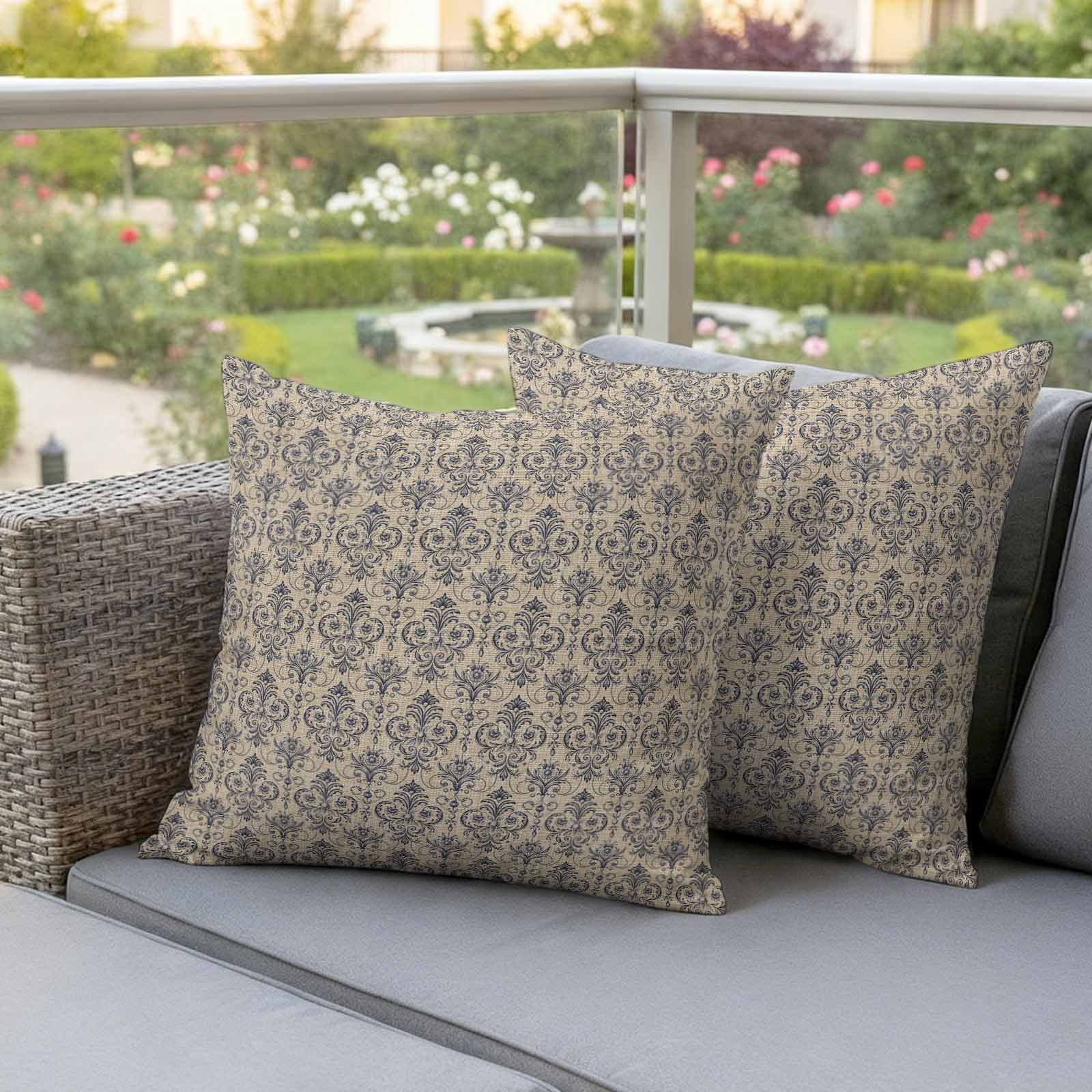 Brown Floral Abstract Outdoor Waterproof Throw Pillow Covers 20x20 Set of 2, Vintage Ethnic Bohemian Flowers Decorative Pillowcases Cushion Pillowcase for Couch Sofa Patio Outside Pillow Protector