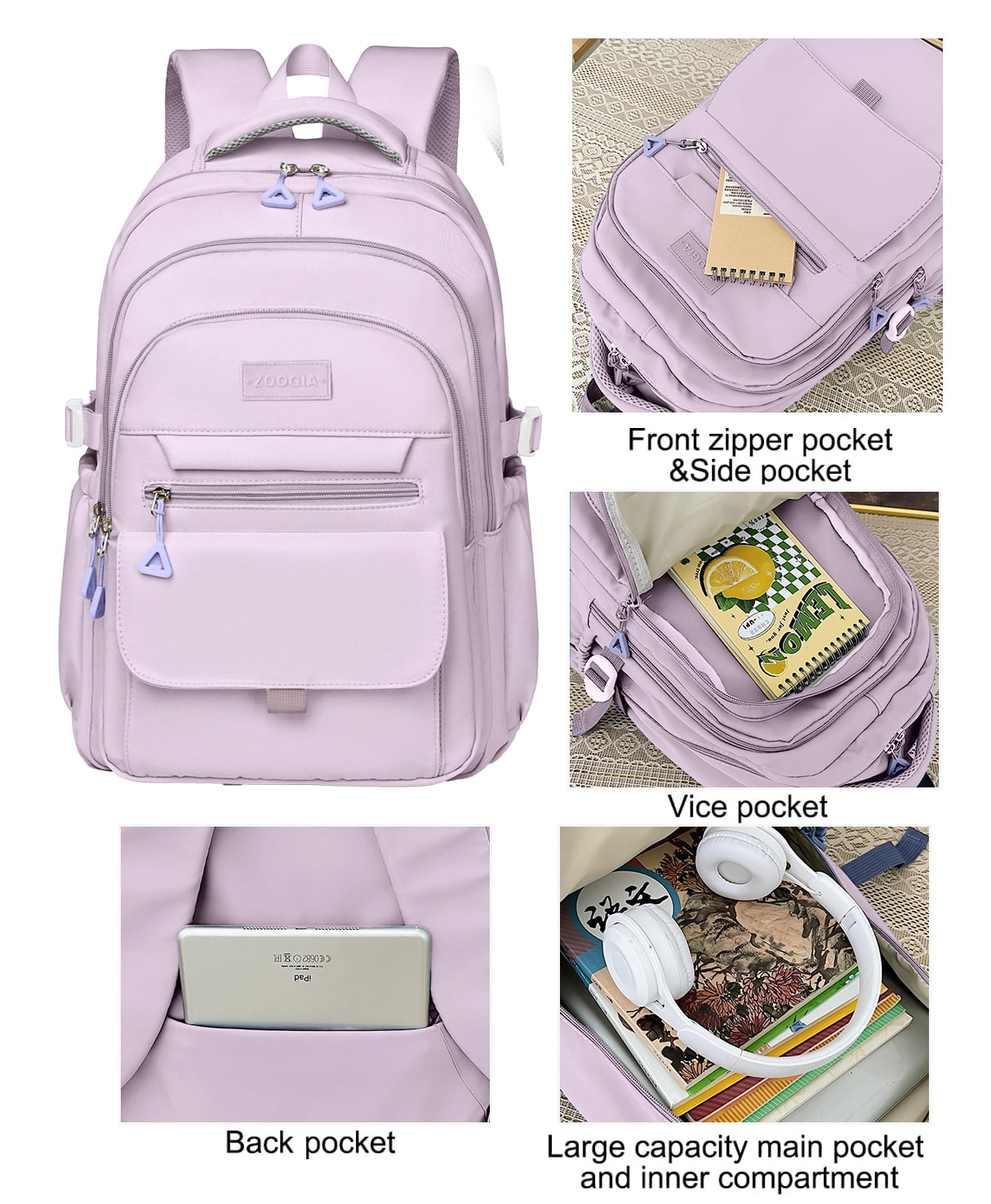DAKIMOE School Backpack for College High Middle School Fashion Student bag, Cute Aesthetic Teen Bookbag for Teens Women, Purple