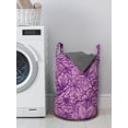 thumbnail image 3 of Floral Laundry Bag, Monochrome Intricate Colorful Vibrant Colors Petal Rhythmic Illustration, Basket with Handles Drawstring Closure for Laundromats, 13" x 19", Baby Pink and Purple, by Ambesonne, 3 of 4