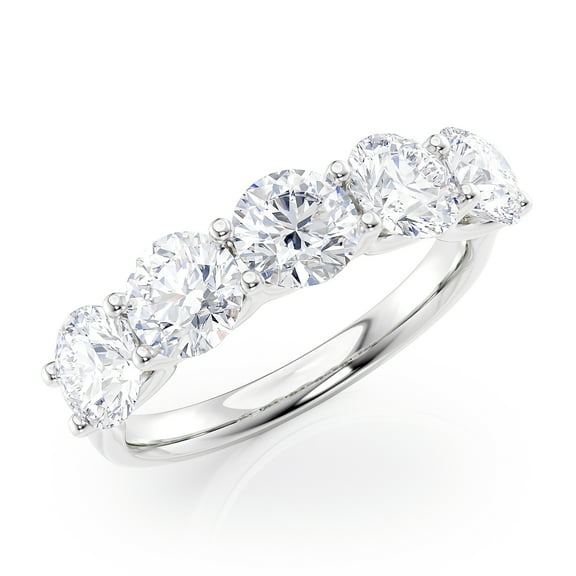 2.50 Carat Round Brilliant Cut Moissanite Five Stone Band Ring in 14k White Gold (G-H, VS, cttw) Size 7.5 by Beverly Hills Jewelers