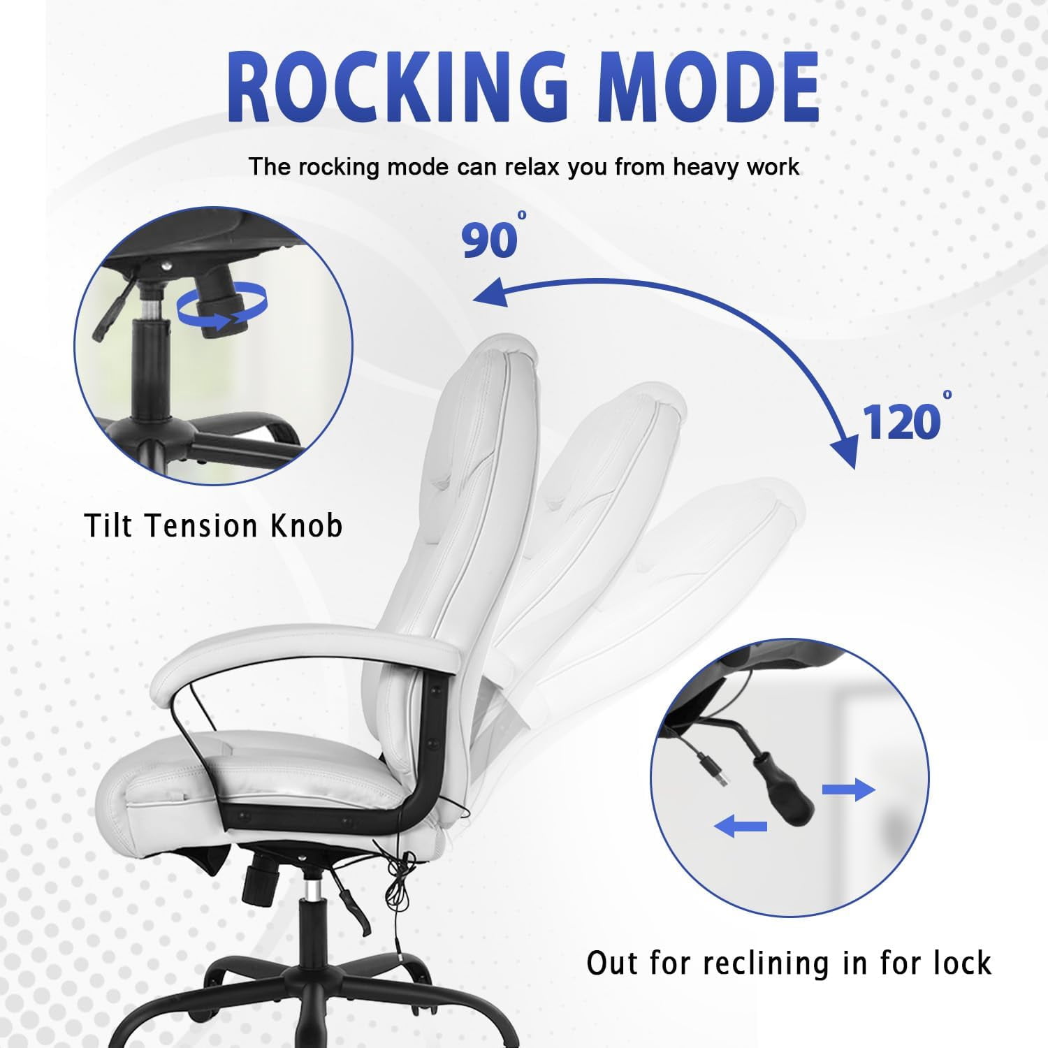 CL.HPAHKL Big and Tall Office Chair 500lbs Wide Seat Ergonomic Computer Desk Chair with Lumbar Support Arms High Back PU Leather Executive Task Swivel Rolling Chair, White