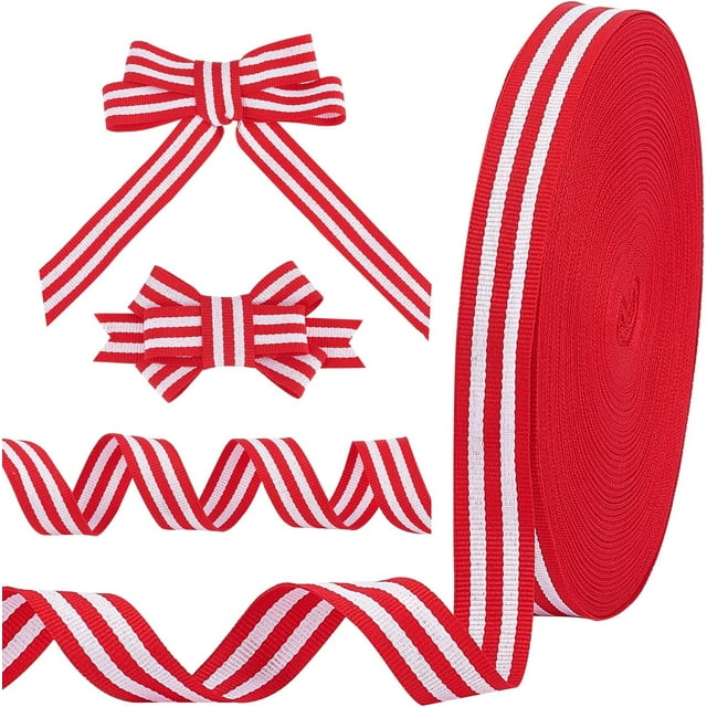 Cinta de rayas rojas y blancas de 50 yardas (47 metros), 20 mm, cinta de grosgrain navideña, rollo de cinta para manualidades