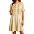 thumbnail image 4 of Ayolanni Solid Dresses for Women 2026 Henley Short Sleeve Button Midi A-Line Dress Linen Embroidered Casual Flowy Vacation Sundress with Pockets Beige L, 4 of 6