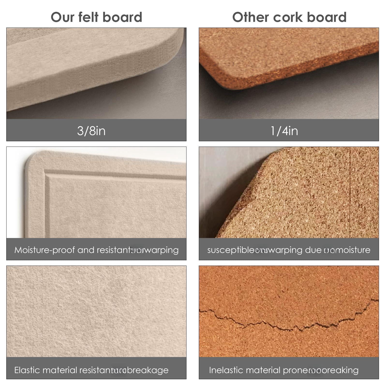Bulletin Board  24 X 18 Inches Decorative Felt Pin Cork Alternative For Wall Foldable Photo With 20 Pushpins - Beige Brown