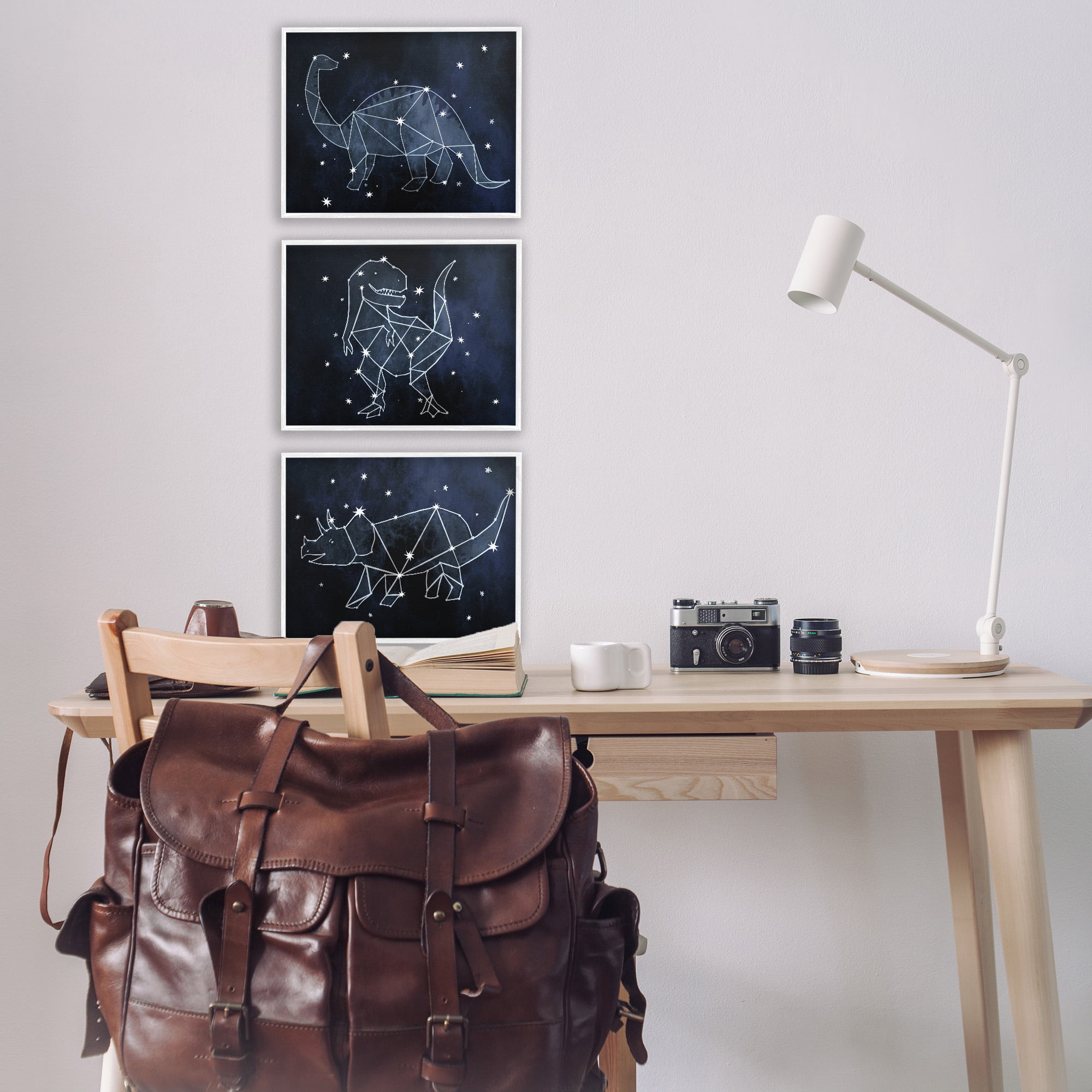 Stupell Industries Night Sky Dinosaur Constellations Animals & Insects Painting White Framed Art Print Wall Art, 14 x 11, Set of 3