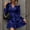 Blue, variant on MORTTIC - Women's Floral Print Lantern Sleeve Dress - A-Line V-Neck Ruched Waist Midi Dress, Loose Fit Casual & Formal Dress with Gathered Detail