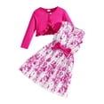 thumbnail image 3 of CUZIBR Kids Seasonal Dress Girls With Solid Color Jacket Floral Pattern Sleeveless Long Sleeve Dress Outfit Sets Fall Clothes Sets,Hot Pink,7-8 Years, 3 of 9
