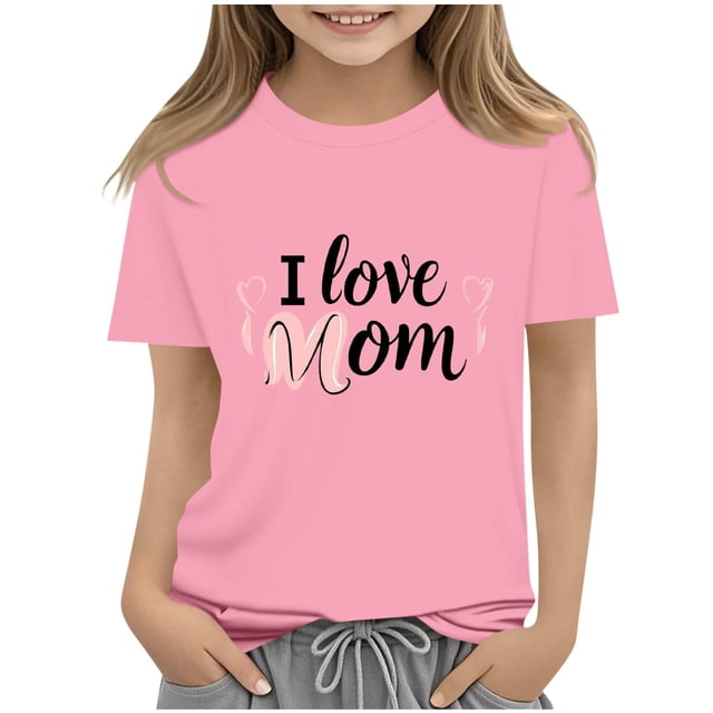 T-shirt à Manches Courtes Imprimé à Col Rond pour Enfants, Tissu en Polyester Doux Confortable Tenue Décontractée pour l'Été le Printemps l'École Usage Quotidien