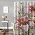 thumbnail image 2 of JEUXUS Botanical Pictures Pink Lily with Gold Foil Waterproof Shower Curtain Set White, 2 of 7