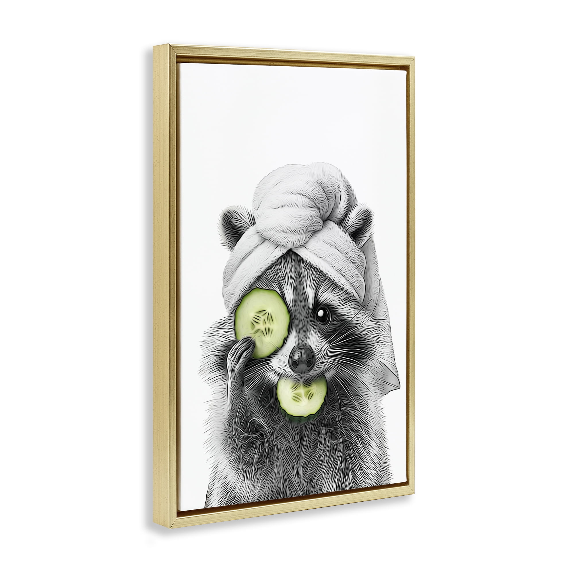 Stupell Industries Raccoon Spa Day Typography Painting Gold Floater Framed Canvas Art Print Wall Art, 21 x 31