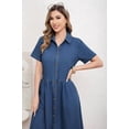 thumbnail image 7 of utcoco Womens Denim Dress Lapel Short Sleeve Frayed Hem Jean Dresses Oversized Button Down A Line Shirt Dress, 7 of 7