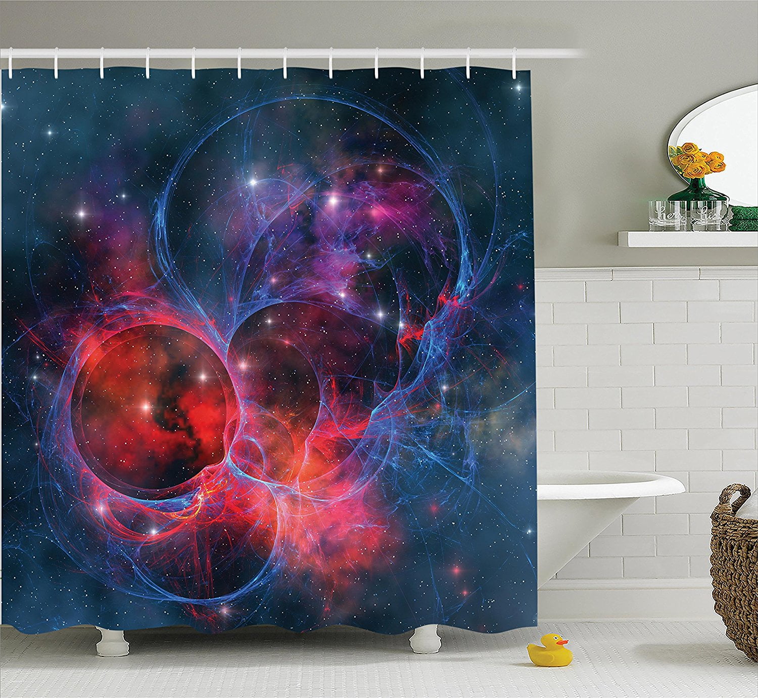 Space Decorations Shower Curtain Set By , Nebula Gas Celestial Expanse