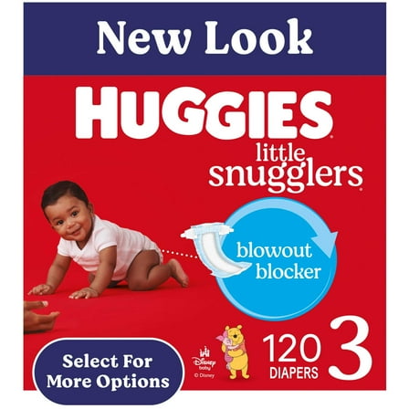 Huggies Little Snugglers Baby Diapers, Size 3 (16-28 lbs), 120 Ct (Select for More)
