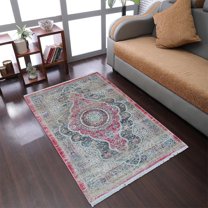 Rugsotic Carpets Machine Woven Crossweave Area Rugs - 8'X10', Rectangle,Black Red,Classic Oriental Traditional , Low Pile Machine Made Area Rugs For Living Room, Bed Room (M00103)