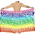 thumbnail image 5 of HAPPY BAY Men's Pareo Swim Trunk Surfing Sarong LGBTQ Pride Rainbow Stripe Long Beach Wrap One Size Colorful, Abstract Summer Vacation Party, 5 of 5