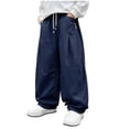 thumbnail image 2 of Qunyiney Boys Pants with Pockets Wide Leg Navy Pants Loose Fit Drawstring Elastic Waist Casual Pants Size 5-6, 2 of 9