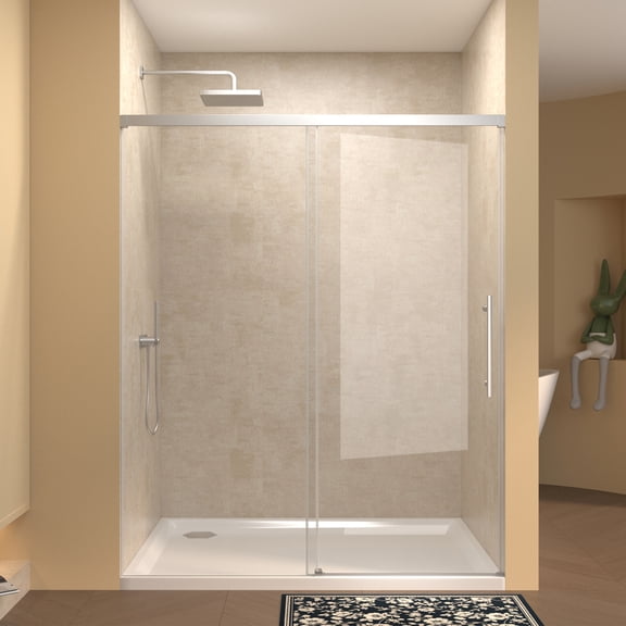48" W x 72" H Frameless Single Sliding Shower Door, 6mm Tempered Glass, Chrome