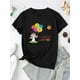 thumbnail image 2 of Camiseta de Verano para Mujer Women's Casual Crew Neck T-Shirt with Cartoon Balloon Print, Polyester 95% Spandex 5%, Medium Stretch Knit Fabric, Geometric Pattern, All-Season Fashion Top, Comfortabl, 2 of 6