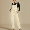 thumbnail image 5 of successthop Fleece Overalls for Women Solid Color Casual Loose Jumpsuit Long Sleeved V Neck Jumpsuit Casual Pajama Pocket Jumpsuit White 2XL, 5 of 9