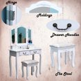 thumbnail image 2 of White Vanity Table, Stylish Makeup Vanity Set with Tri-Folding Mirror, Wood Dressing Table 7 Drawers Storage Bedroom Furniture for Girls/Women, Wood Make-Up Vanity Table and Stool Set, S10404, 2 of 7