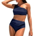 thumbnail image 2 of One Piece Swimsuit For Women One Shoulder High Waist Bikini Set Slimming Full Coverage Quick Dry Bathing Suit (XL, Navy), 2 of 6