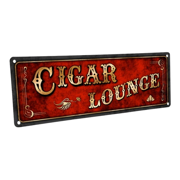 Red Cigar Lounge 4"x12" Metal Sign, Wall Décor for Home and Office
