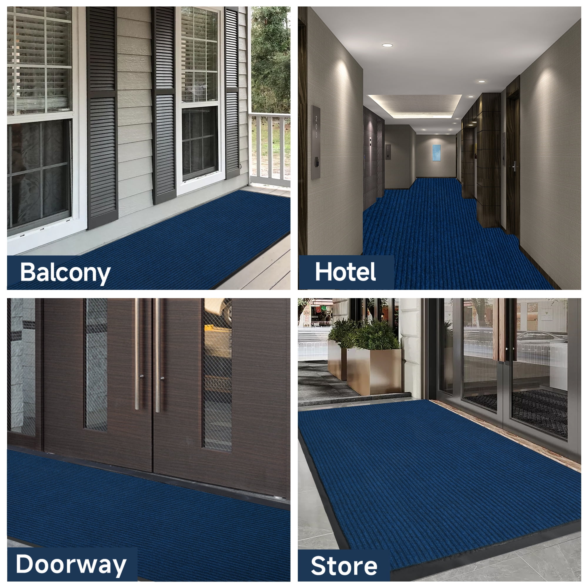 WANLISELL 3 x 10 ft Commercial Rug, Non-Slip Runner Rug Entrance Mat, Indoor Outdoor Front Door Mat for High Traffic Areas, Blue