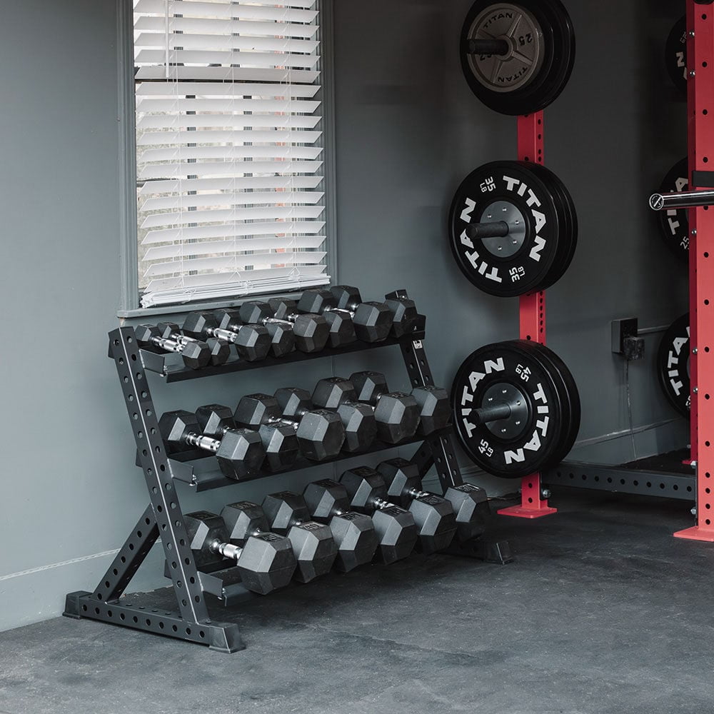Titan Fitness 3 Tier Dumbbell Rack, Multi-Level Weight Storage Stand Rated 800 LB