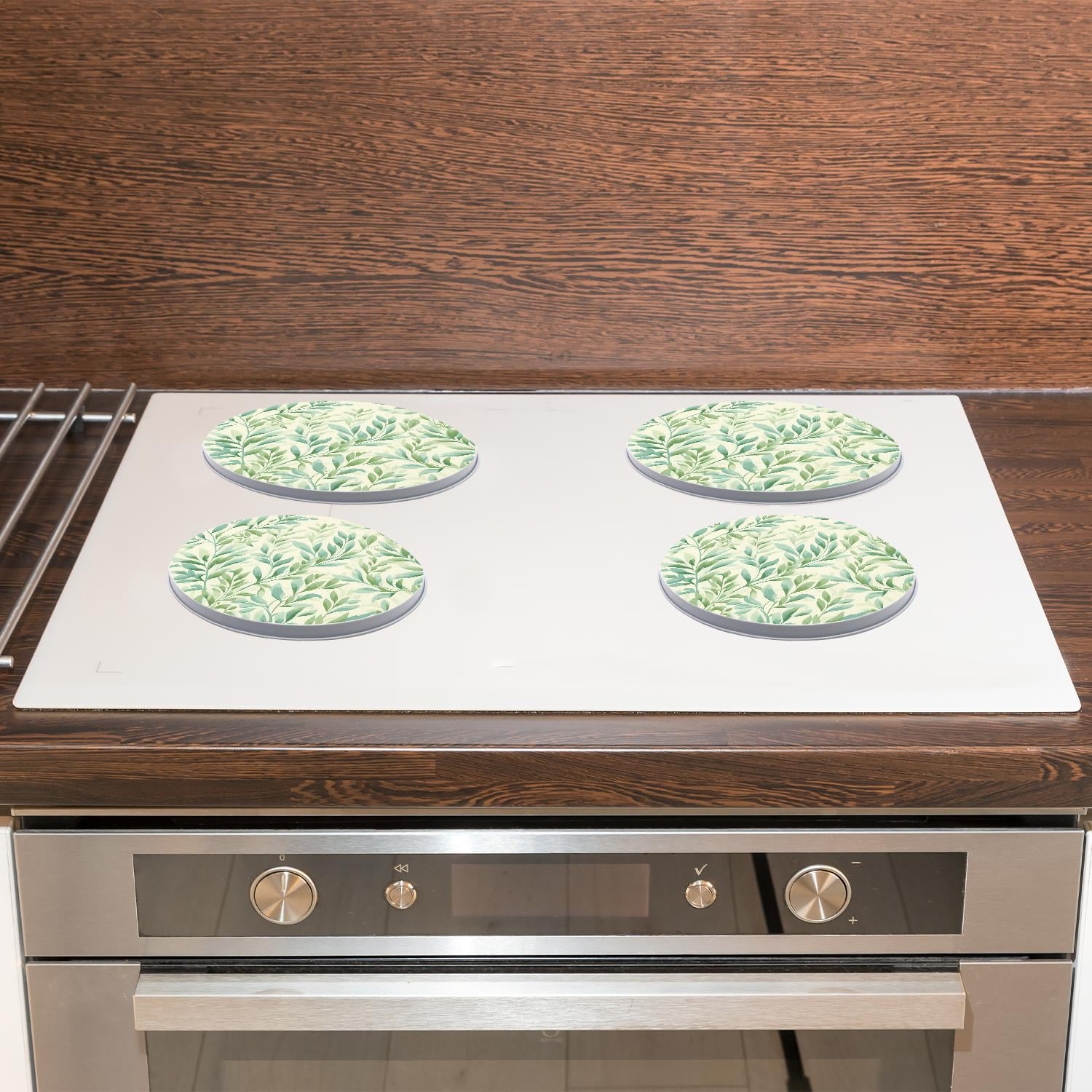 Metal Stove Burner Covers 4 Pcs Metal Round Stove Burner Covers 8Inch And 10Inch ,Abstract Green Leaves pattern, for Home Decor Cooktop Decorative