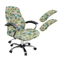 FKELYI Tropical Palm Tree Floral Print 3 Pcs Set Office Chair Cover with Removable Armrest Cover Anti-Dust Swivel Gaming Chair Protector Boss Armchair Decor, Large