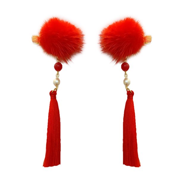 Horquilla con flequillo y bola de pelo para niña, accesorios para el cabello de Año Nuevo chino