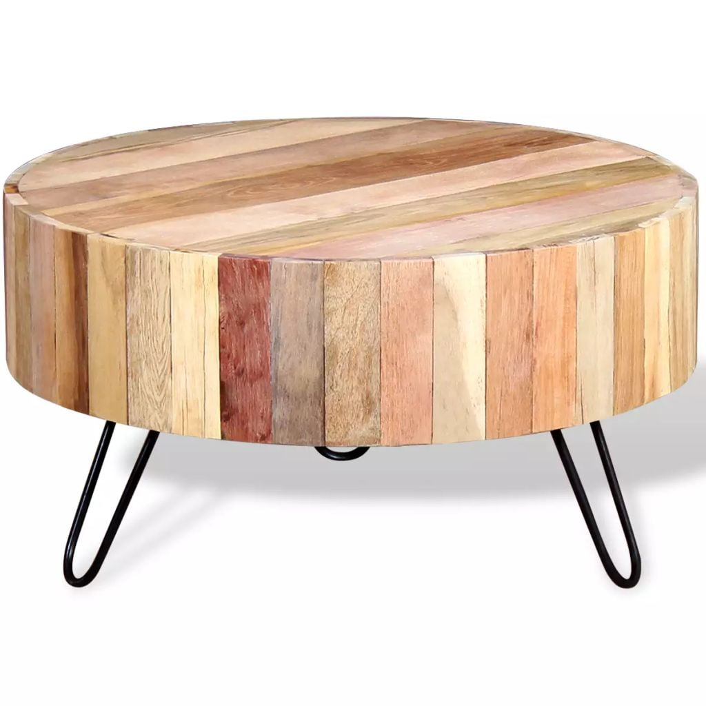 Kepooman 27.6" Retro Solid Reclaimed Wood Round End Side for Bedroom Living Room, Beige
