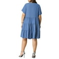 thumbnail image 3 of DARING DIVA Plus Size Button Down V Neck Tiered Chambray Dress 4X Blue, 3 of 7