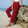 thumbnail image 6 of Linen Pants Women Cotton Linen Pants Comfy Elastic Waist Lounge Pants Lightweight Mid Rise Trousers Trendy Summer Straight Leg Linen Pants, 6 of 6