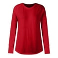 thumbnail image 5 of Women Summer Tops Women Long Sleeve Top Round Neck Basic Solid Color TShirt Shirt Thumbhole Tunic Long Sleeve Wrap Shirt Tech Dressy Tops for Leggings Fashion Top Teen Girl Thin Tee Shirts Red 2XL, 5 of 5
