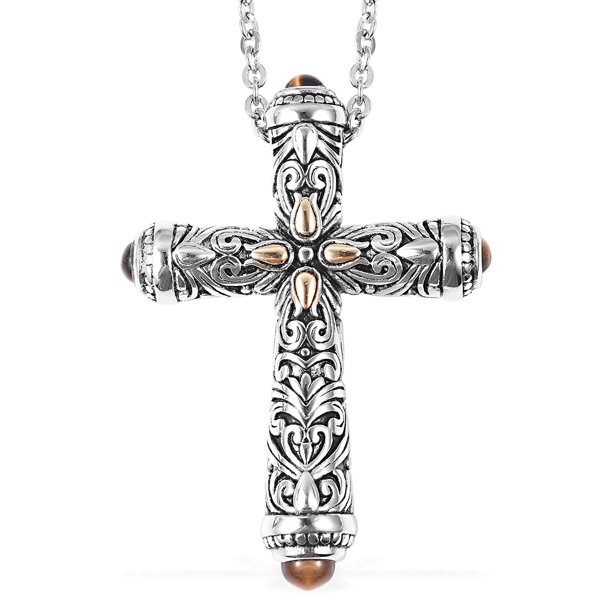Shop LC Shop LC Delivering Joy Tigers Eye Cross Pendant Necklace 20