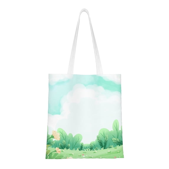 YFYANG Reusable Cotton Canvas Tote Shopping Bag, Green Spring Washable Portable Grocery Bag for Daily Travel