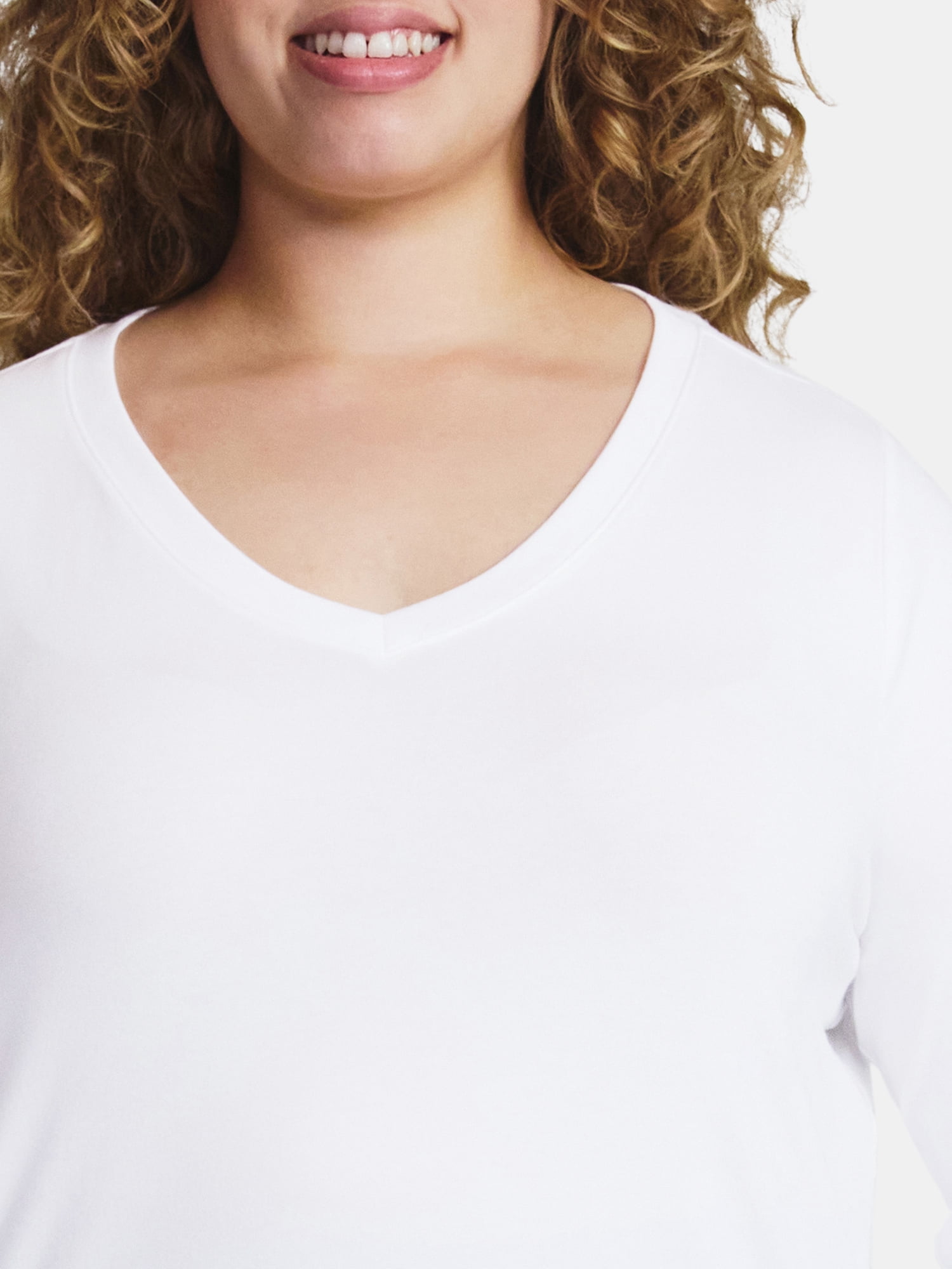 Terra & Sky Women's Plus Size V-Neck Tee with Long Sleeves, Sizes 0X-5X