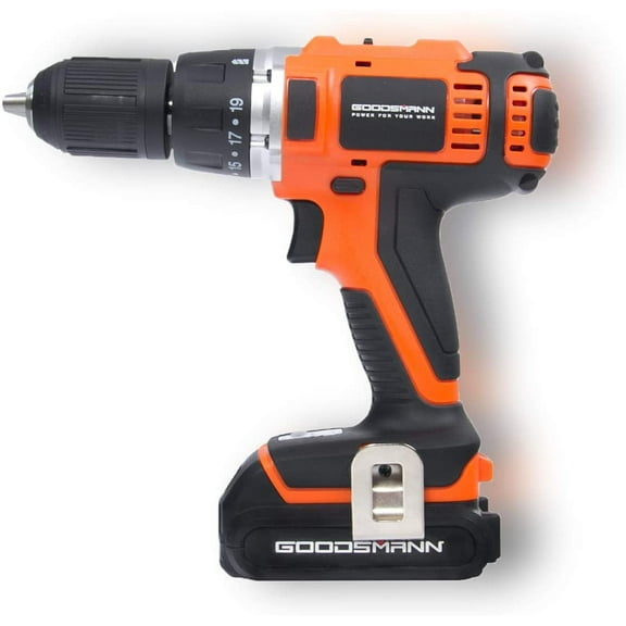 GOODSMANN 18V Li-ion Battery Cordless Drill/Driver Electric Drill Screwdriver with 2200 mAh Battery, 2-Speeds 1400RPM 19+1 Position Keyless Clutch with LED Light, Compact Drill Driver Kit 9923-1013-01