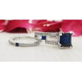 thumbnail image 3 of Diastar Jewels Princess Cut Blue Cubic Zirconia 14K White Gold Finish Wedding Bridal Ring Set, 3 of 7
