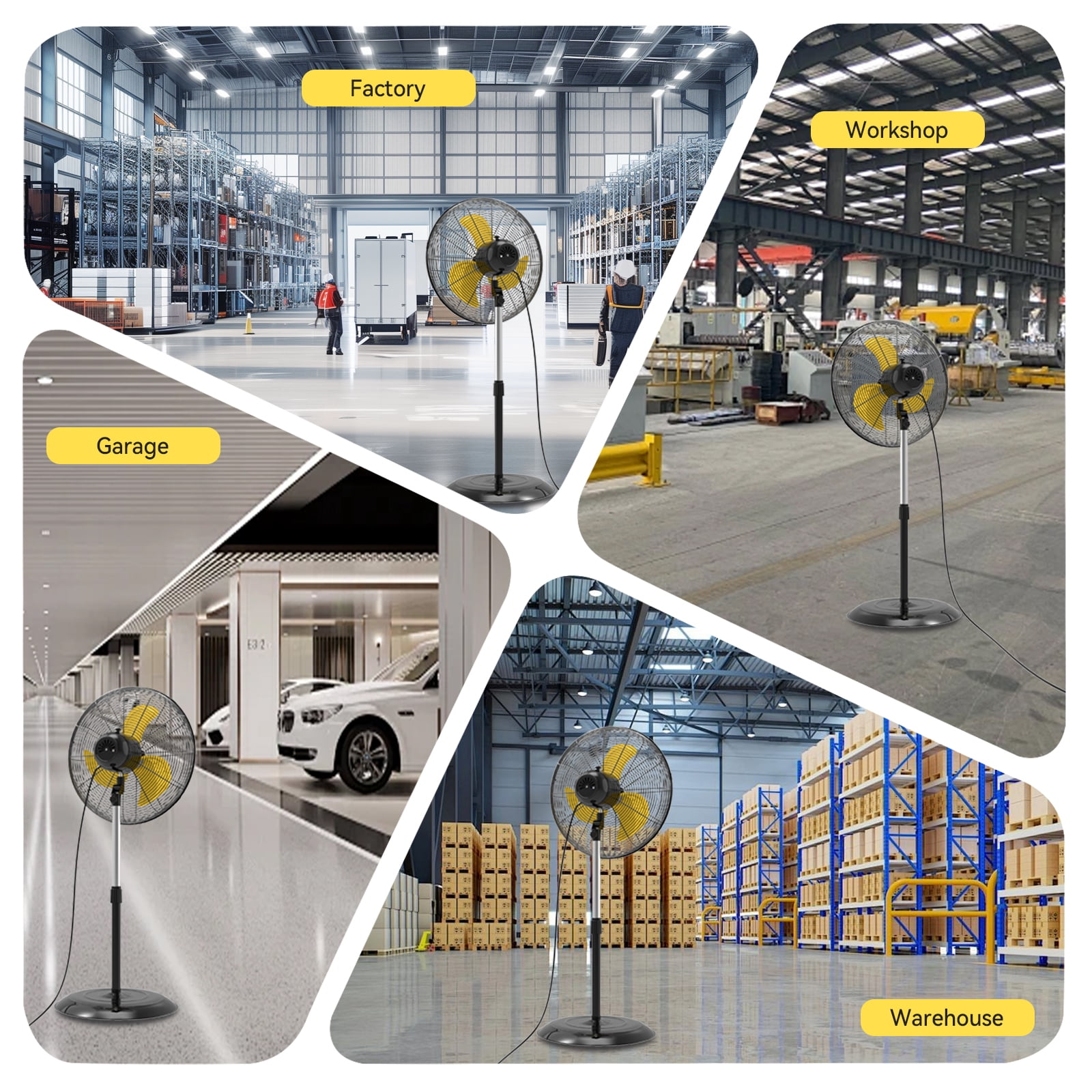 20" High Velocity Industrial Fan, 3-Speed Professional Standing Fan, for Commercial, Warehouse, Garage, UL Listed