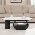thumbnail image 2 of Oval Coffee Table with Drawer, 47.24" Modern Coffee Table with Bottom Shelf and Adjustable Feet, Accent Center Table for Living Room, Apartment, Office, Black and White, 2 of 6